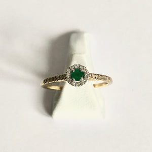 Yellow Gold Hallmarked Emerald & Diamond Ring - Product Code - A327