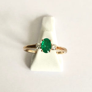 Yellow Gold Hallmarked Emerald & Diamond Ring - Product Code - A336