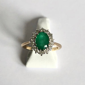 Yellow Gold Hallmarked Emerald & Diamond Ring - Product Code - J115