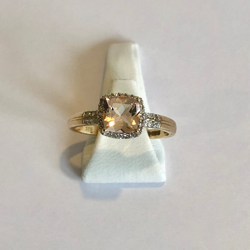 Yellow Gold Hallmarked Morganite & Diamond Ring - Product Code - J632