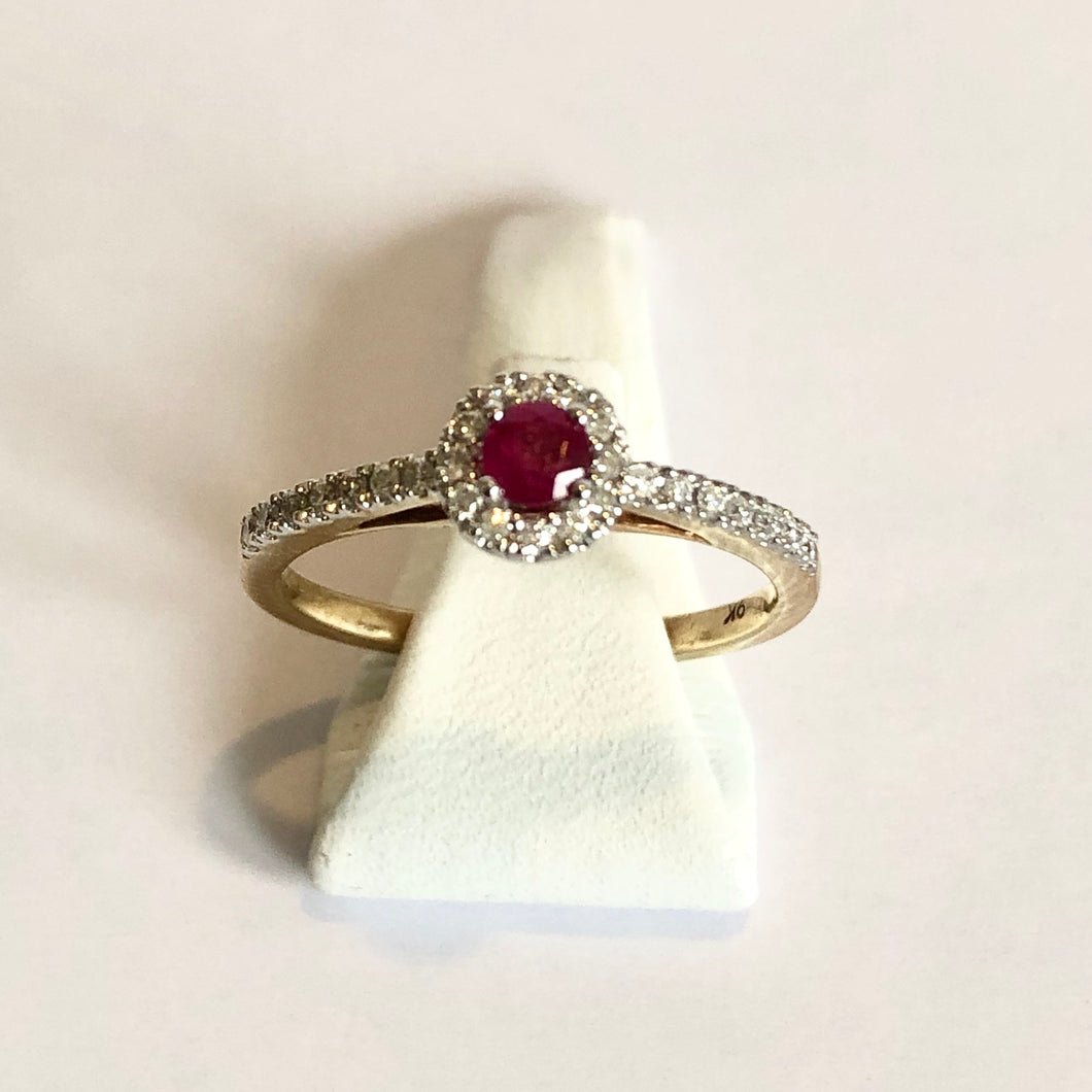 Yellow Gold Hallmarked Ruby & Diamond Ring - Product Code - A188