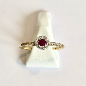 Yellow Gold Hallmarked Ruby & Diamond Ring - Product Code - A328