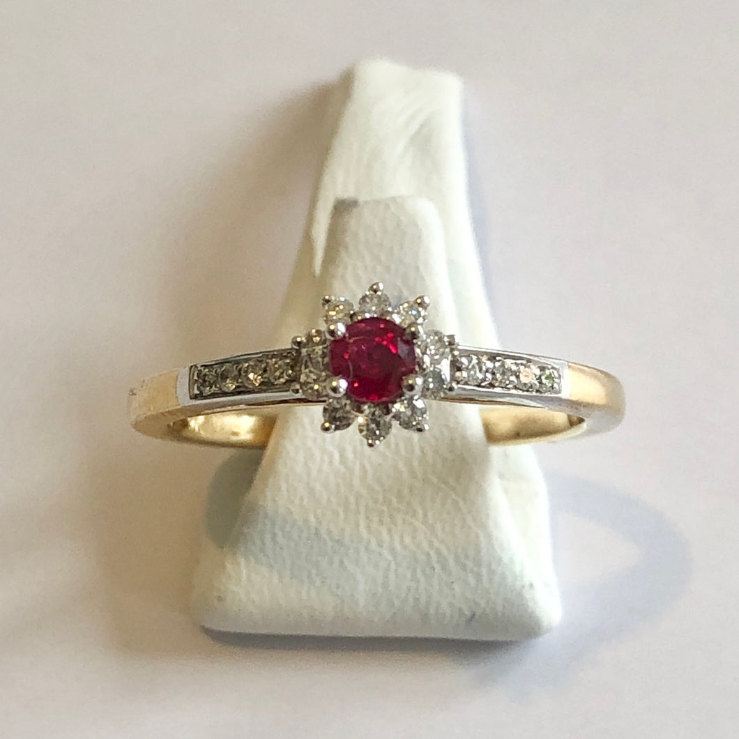 Yellow Gold Hallmarked Ruby & Diamond Ring - Product Code - A330