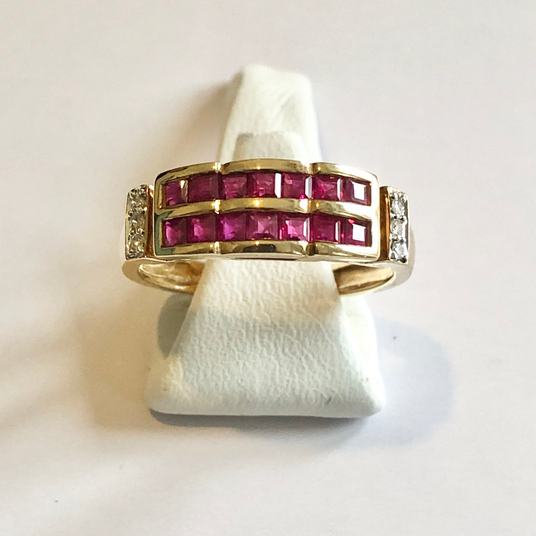 Yellow Gold Hallmarked Ruby & Diamond Ring - Product Code - F115