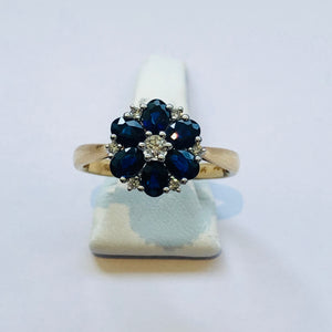 Yellow Gold Hallmarked Sapphire Flower Design Ring - Product Code - A35