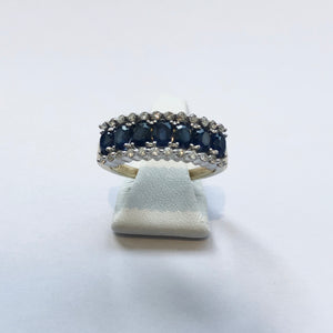Yellow Gold Hallmarked Sapphire & Diamond Band Ring - Product Code - E539