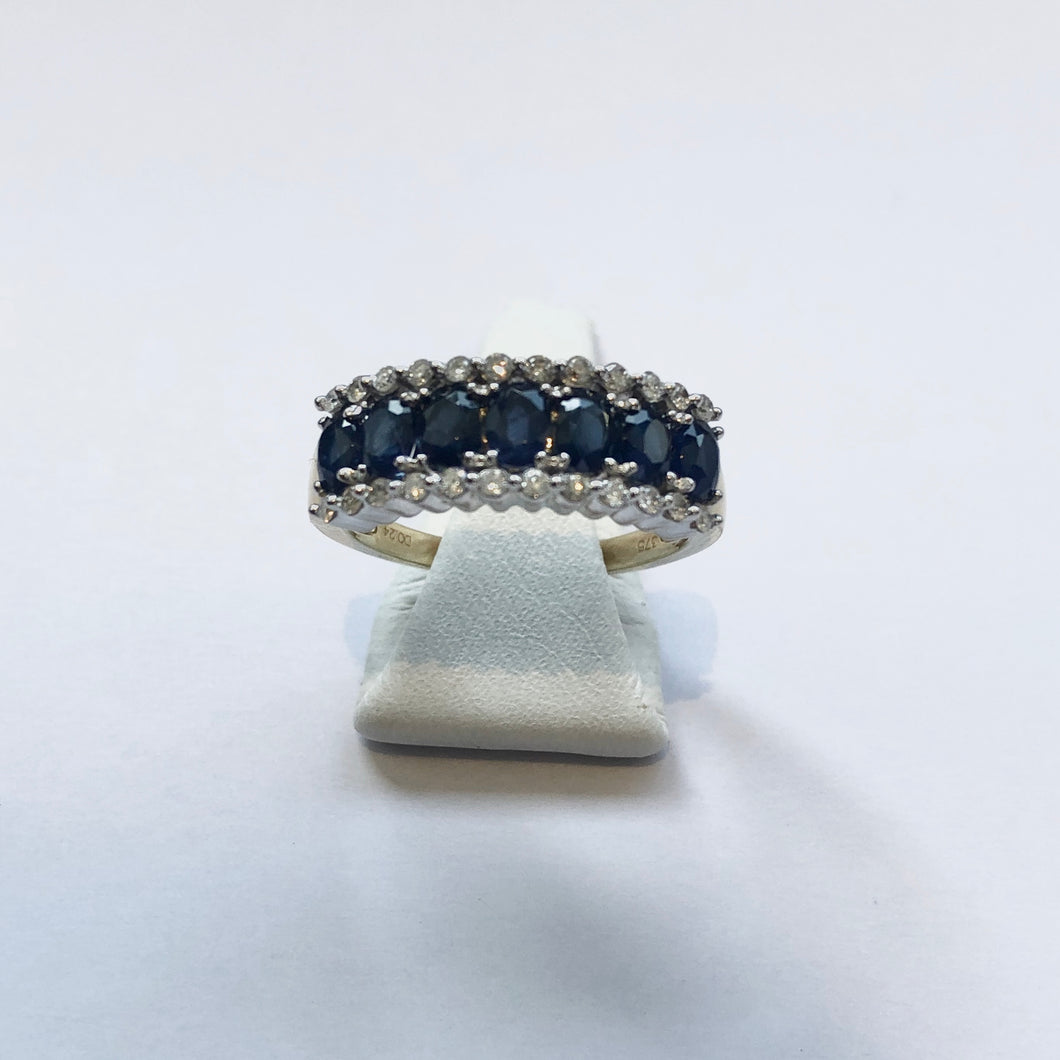 Yellow Gold Hallmarked Sapphire & Diamond Band Ring - Product Code - E539