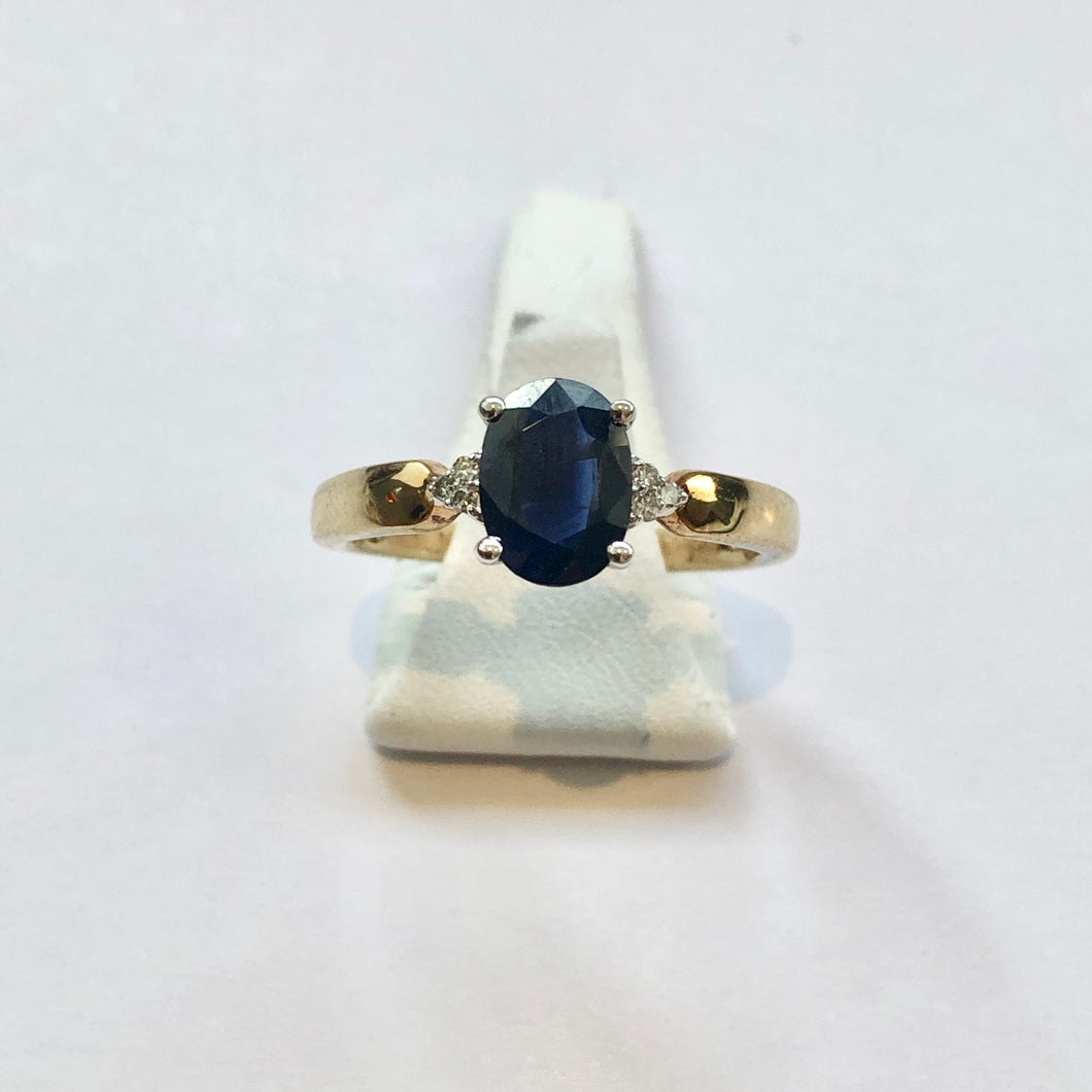 Yellow Gold Hallmarked Sapphire & Diamond Ring - Product Code - E540