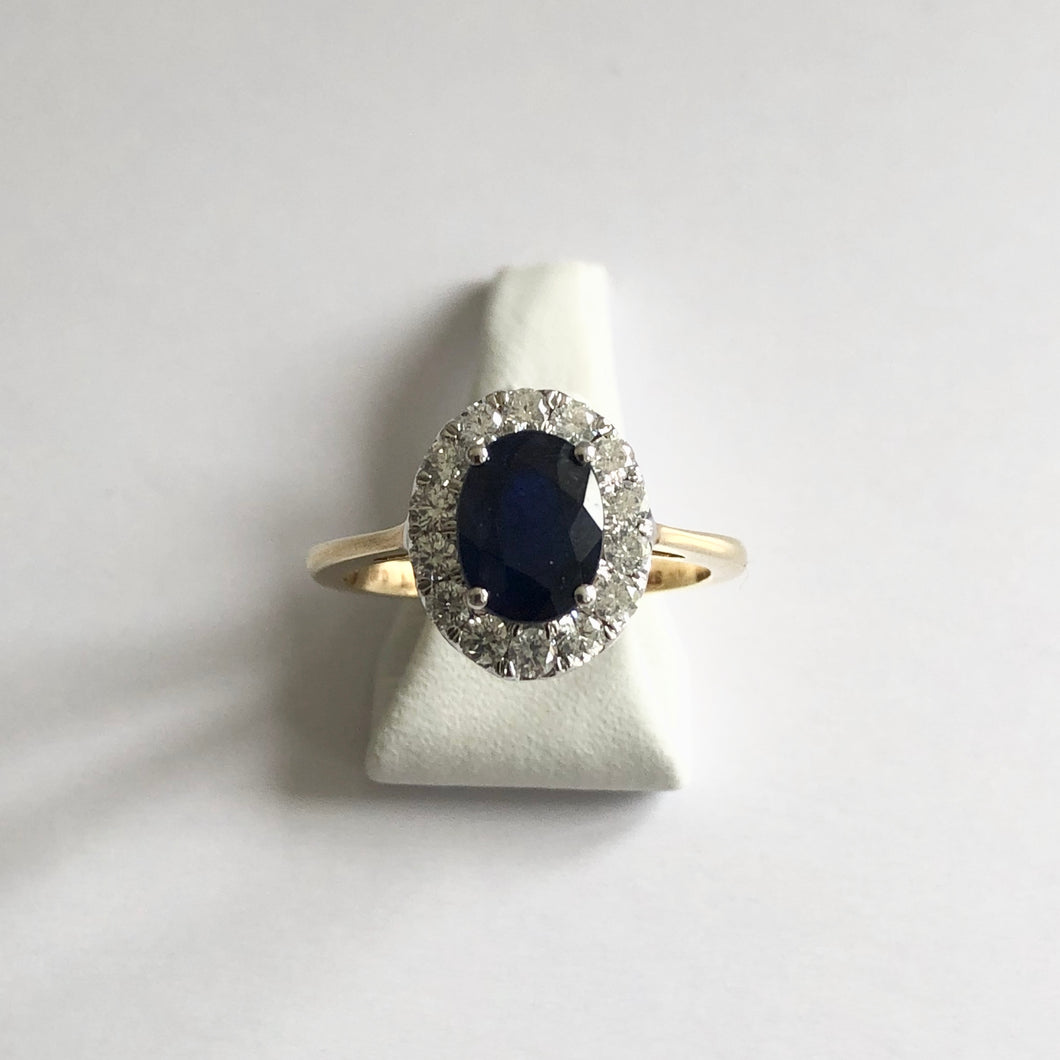 Sapphire & Diamond Hallmarked Yellow Gold Ring - Product Code - E542