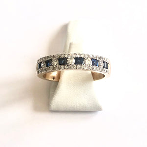 Yellow Gold Hallmarked Sapphire & Diamond Band Ring - Product Code - J118