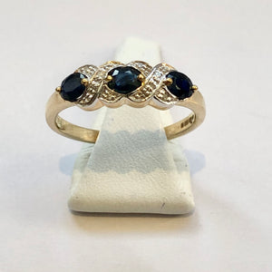 Yellow Gold Hallmarked Sapphire & Diamond Ring - Product Code - J463