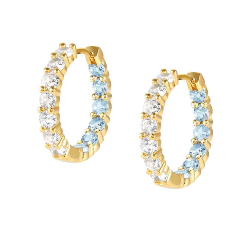 CHIC & CHARM JOYFUL HOOP EARRINGS, WHITE AND LIGHT BLUE STONES - Product Code - 148636 020