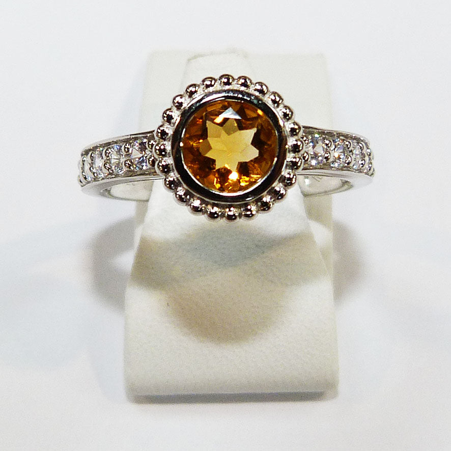 Citrine Beaded Silver Ring