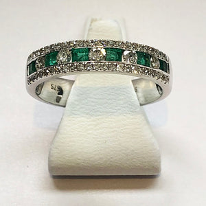 Diamond And Emerald White Gold Ring Band - Product Code J120