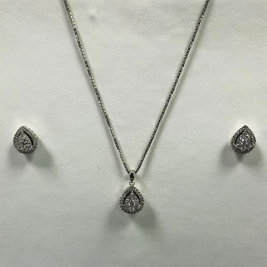 Diamond White Gold Earring And Pendant/Necklace Set