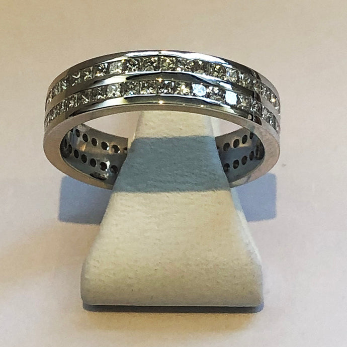 Diamond White Gold Two Row Full Band Wedding Ring