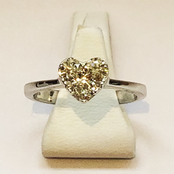 Diamond White Heart Gold Ring Band