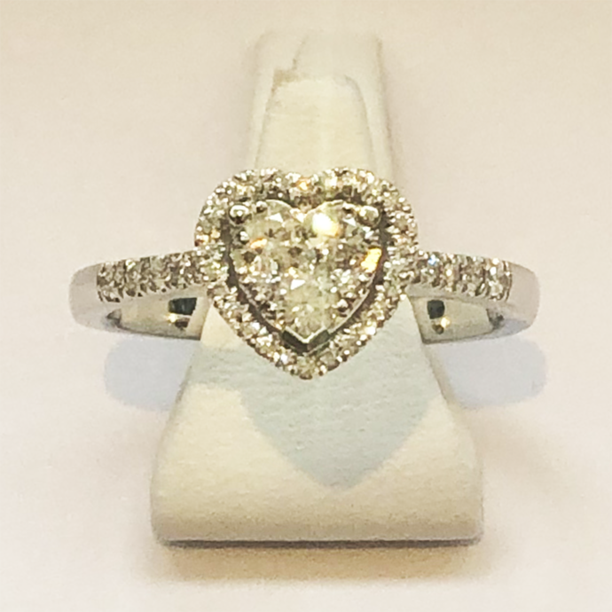 Diamond White Heart Gold Ring Band