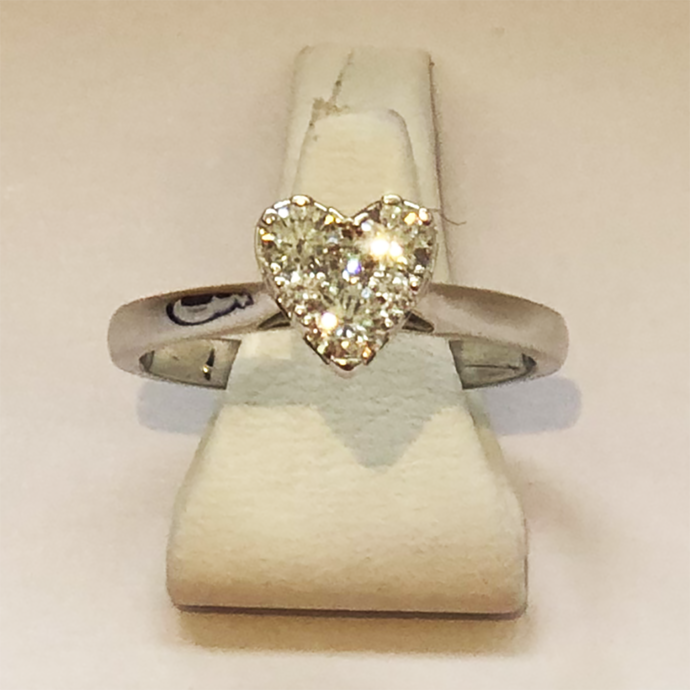 Diamond White Heart Gold Ring Band 