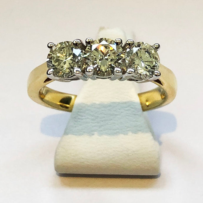 Diamond Yellow Gold Trilogy Three Stone Ring