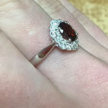 Load and play video in Gallery viewer, White Gold Hallmarked Garnet &amp; Diamond Ring - Product Code - A390
