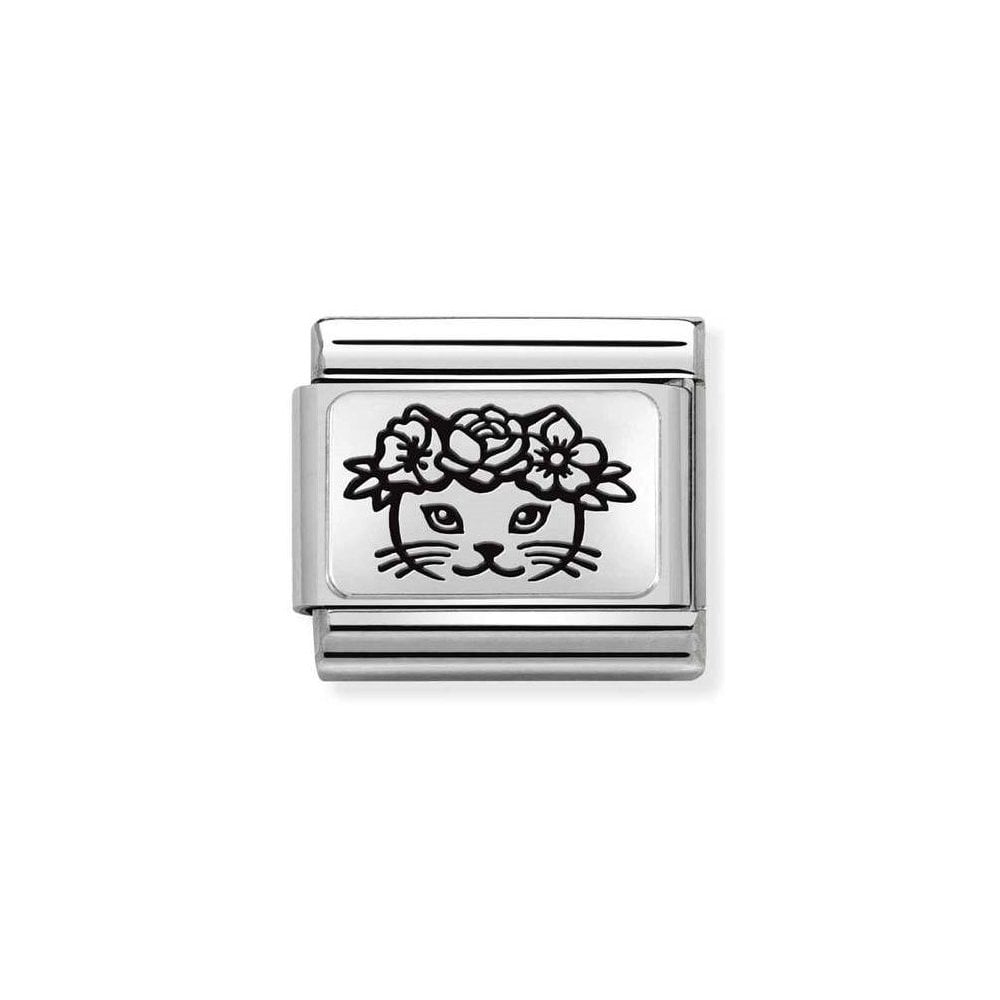 Nomination Silver Cat with Flowers Charm - Product Code - 330111/23