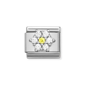 Nomination Silver with White & Yellow CZ Flower Charm - Product Code - 330322-01