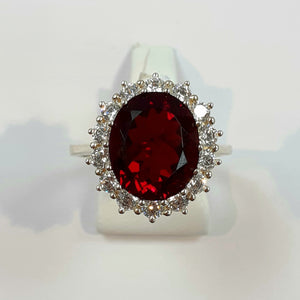 Silver Hallmarked Red & White Stone Ring Product Code - VX721