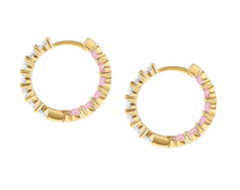 Load image into Gallery viewer, CHIC&amp;CHARM JOYFUL ED HOOP EARRINGS, WHITE AND PINK STONES - Product Code - 148636 018

