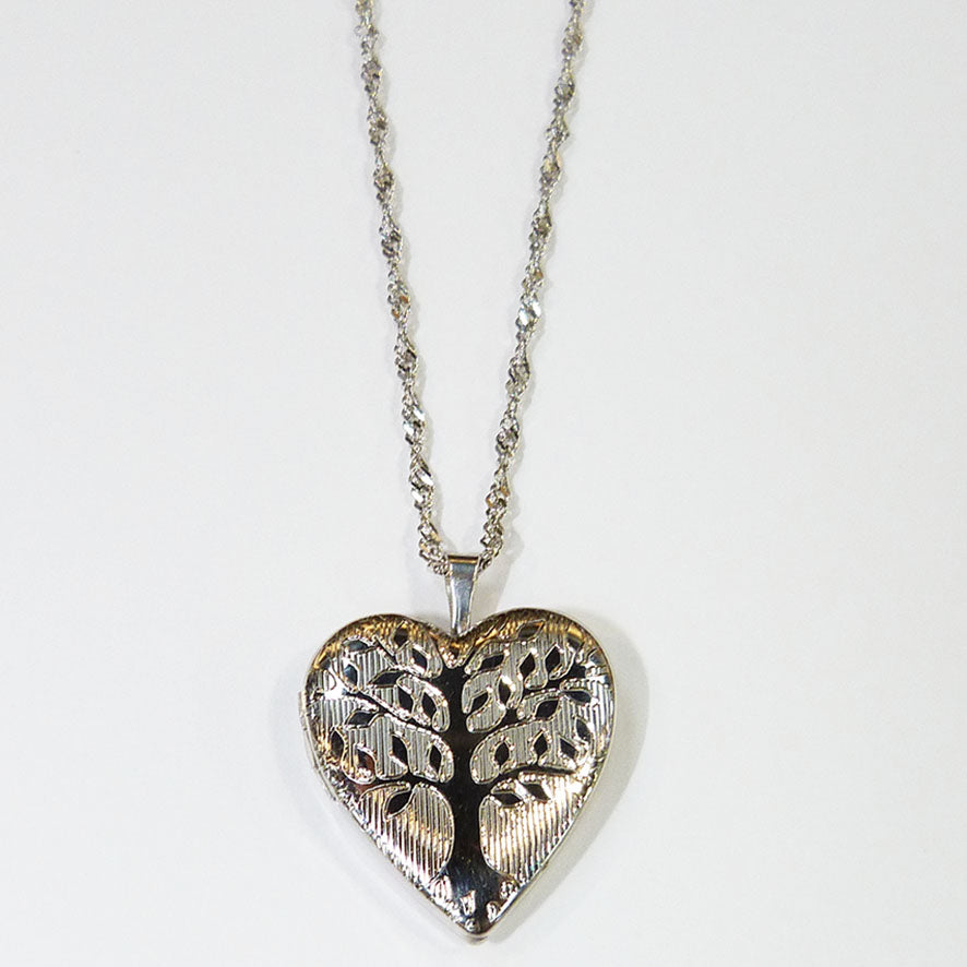 Tree Of Life Heart Locket Silver Necklace - Product Code - J475 & VX837
