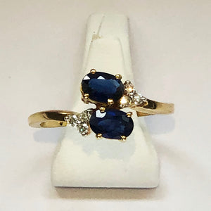 Diamond and Sapphire Yellow Gold Trilogy Ring
